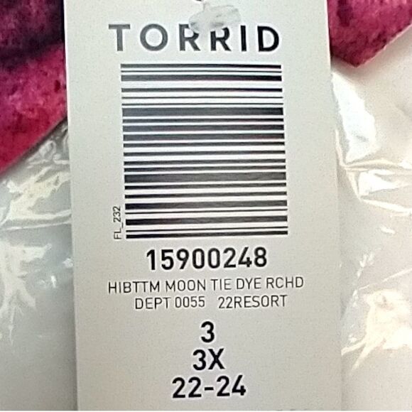 Torrid Plus Size Tie Dye Fuchsia & Black High Waist Ruched Two Piece SwimSuit3X - Picture 12 of 15